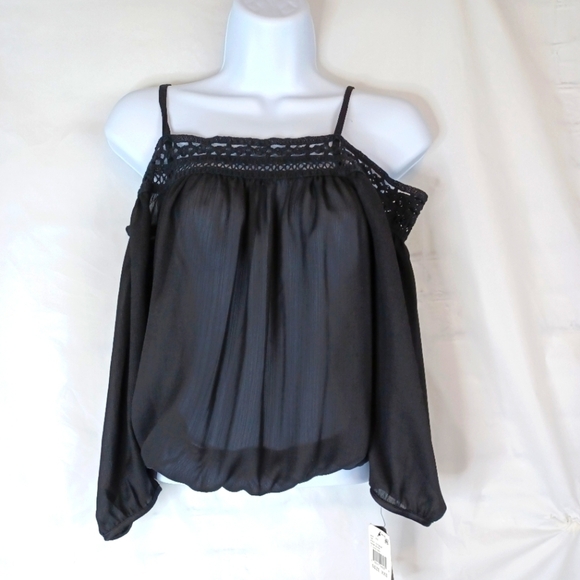 SHEER Black Off The Shoulder Crop Top In Size XXS By BCX NWT - Picture 1 of 5
